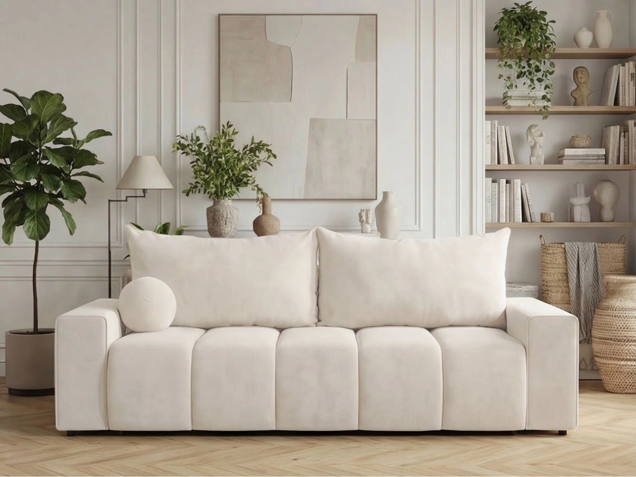 Schlafsofa mit Bettfunktion und Bettkasten Miro Creme