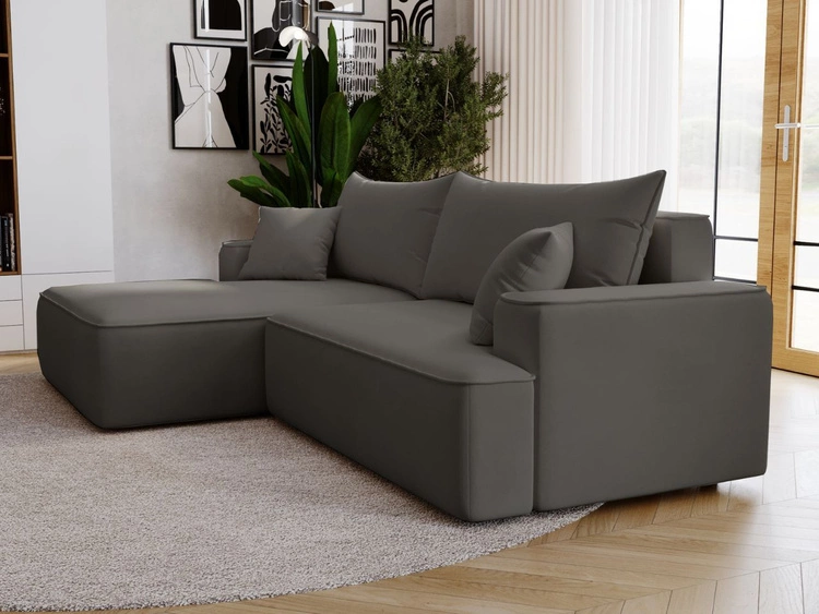 Ecksofa L-Form Links mit Schlaffunktion und Bettkasten California Dunkelgrau