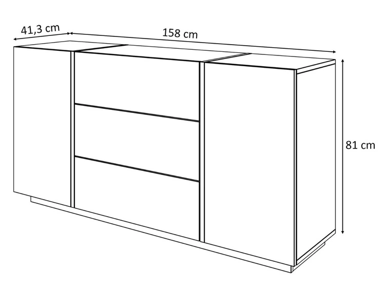 Zweitürige Kommode 158 cm mit drei Schubladen Lunelie Weißglanz