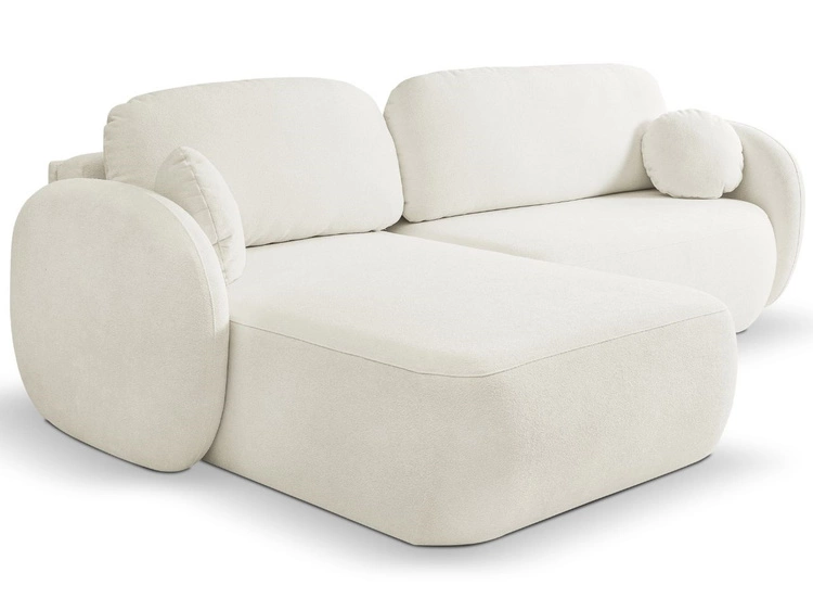 Ecksofa L-Form Links mit Schlaffunktion und Bettkasten Oreo Creme