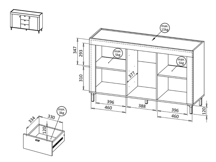 Set für Wohnzimmer Messina Schwarz