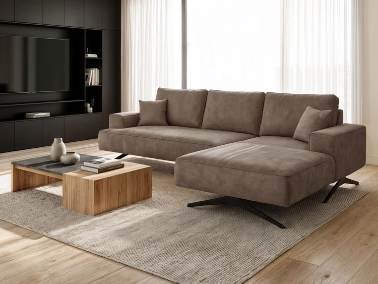 Ecksofa L-Form auf Metallbeinen Leto Rechts Braun