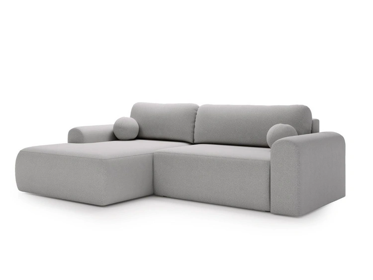 Ecksofa L-Form mit Schlaffunktion und Bettkasten Savana Links Bouclé-Stoff Grau