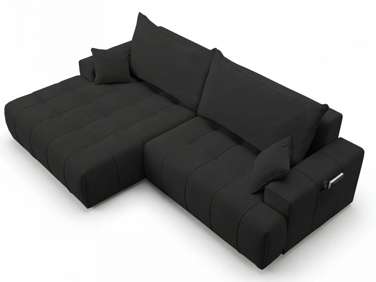 Ecksofa L-Form mit Schlaffunktion und Bettkasten Tulio Links Schwarz