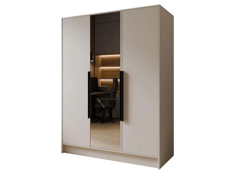 Kleiderschrank mit Spiegel 150 cm Lucca Kaschmir mit schwarzen Griffen