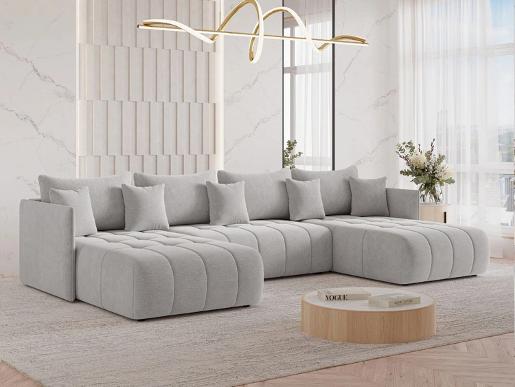 Wohnlandschaft mit Schlaffunktion und Bettkasten Ardi U Hellgrau