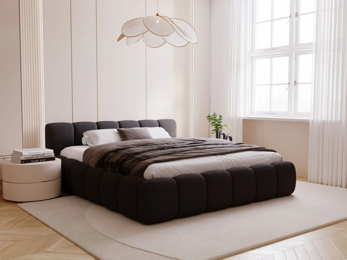 Polsterbett mit Bettkasten und Lattenrost 140x200 Cloud Low Bouclé-Stoff Schwarz