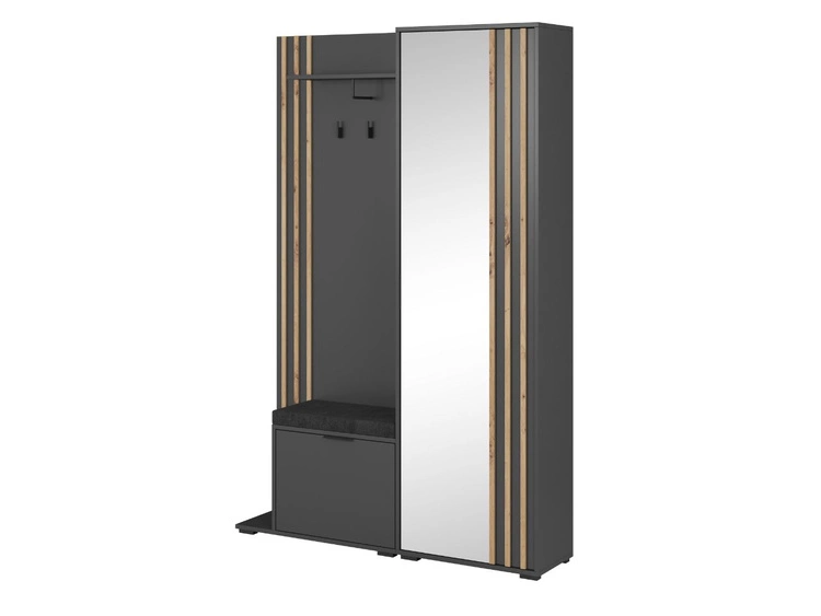 Garderobe mit Spiegel und Kleiderhaken Macron Graphit Artisan Eiche