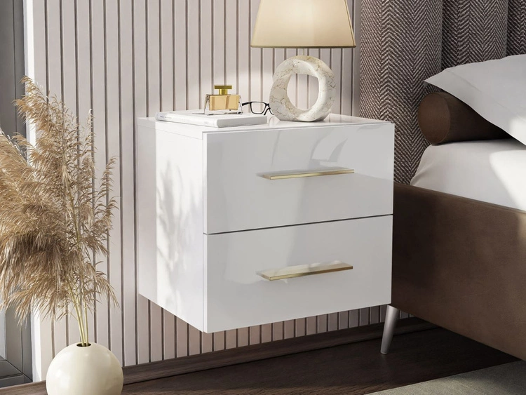 Hängender Nachttisch mit zwei Schubladen Nuveo Lux Weiß Hochglanz
