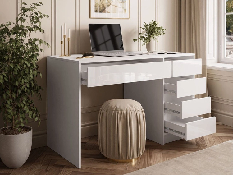 Schreibtisch mit fünf Schubladen Melo Weiß Hochglanz