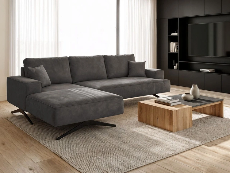 Ecksofa L-Form auf Metallbeinen Leto Links Anthrazit