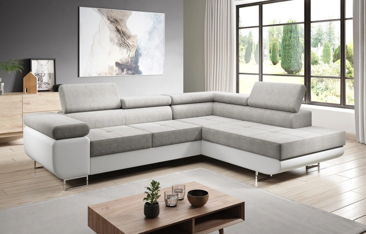 Ecksofa L-Form rechts Solam L - Hellgrau / Weiss