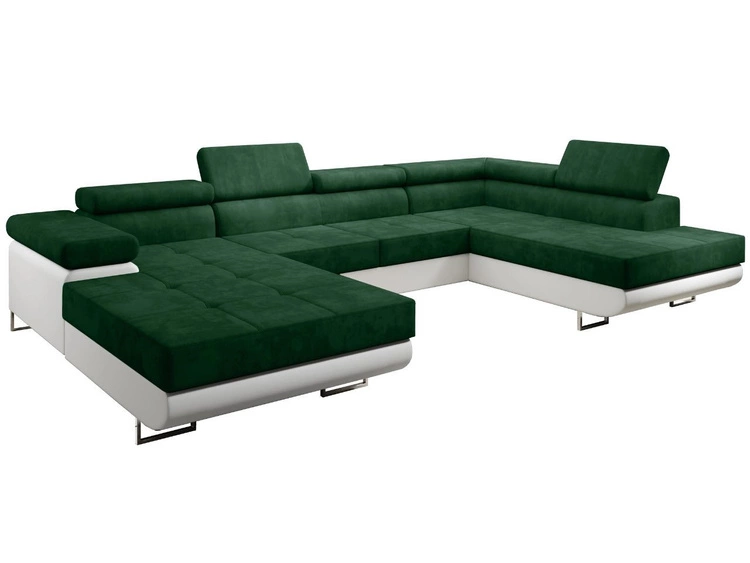 Wohnlandschaft Rechts mit Schlaffunktion und Bettkasten Solam U Grün, Weiß