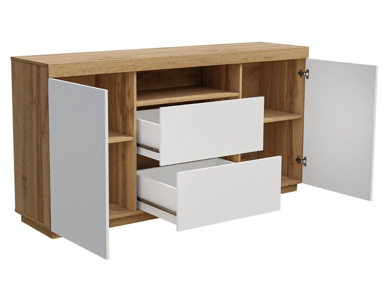 Wohnzimmer-Set im Loft-Stil Asumi Weiß und Eiche Wotan