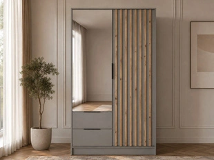 Kleiderschrank mit Spiegel 105 cm Macron Grau, Artisan Eiche