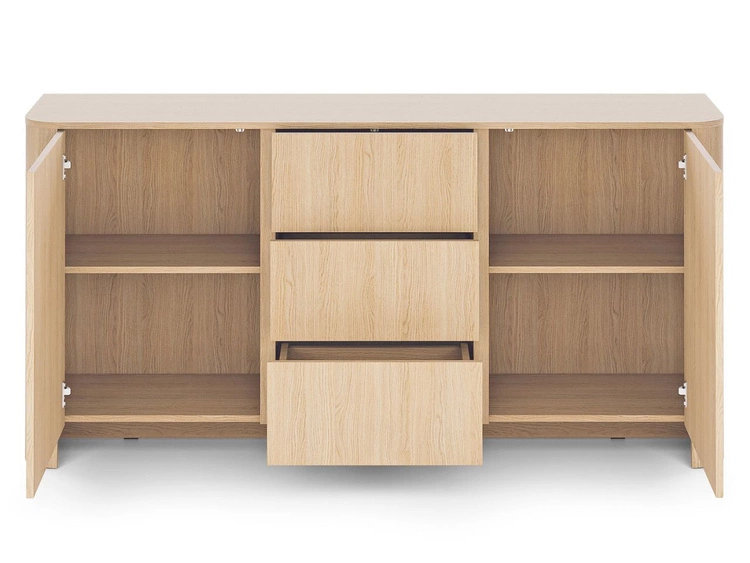 Eine Wohnzimmermöbelgarnitur mit goldener Zierleiste Brillo Vicenza-Eiche