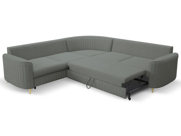 Ecksofa L-Form Rechts mit Schlaffunktion und Bettkasten Limon Grau