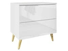 Nachttisch mit Schubladen auf Goldenen Metallbeinen Nuveo Weiß Hochglanz
