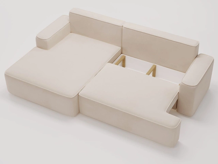 Ecksofa L-Form Links mit Schlaffunktion und Bettkasten California Beige