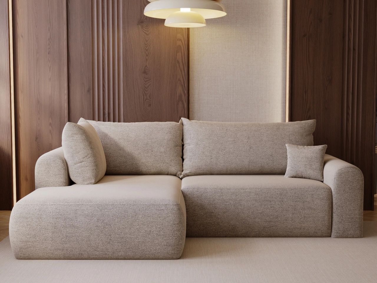 Ecksofa L-Form mit Schlaffunktion und Bettkasten Savana Bis Beige
