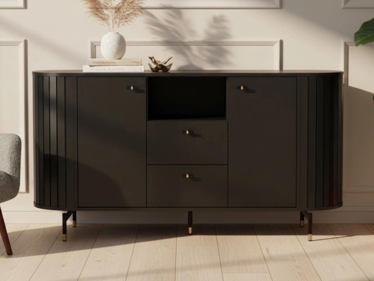 Kommode mit Türen und Schubladen Soria Schwarz mat