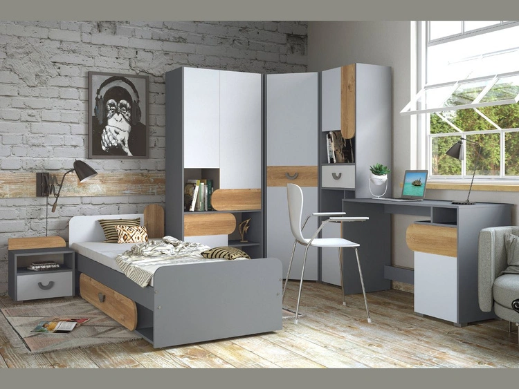 Jugendschreibtisch 120 cm für Teenager Casa Nash Eiche, Weiß, Grau