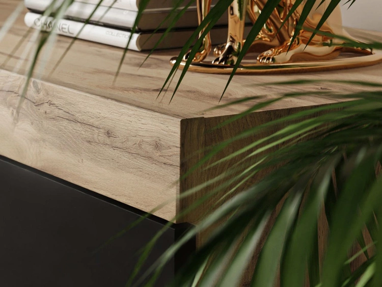 Wohnzimmer-Set – TV-Schrank und Kommode Asumi Schwarz und Eiche Wotan