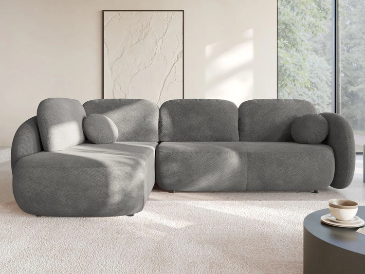 Ecksofa mit Schlaffunktion und Bettkasten Links Carino Grau