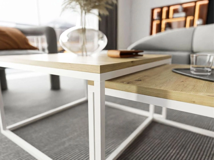 Couchtisch auf weißem Gestell Asumi Eiche Artisan 36x42