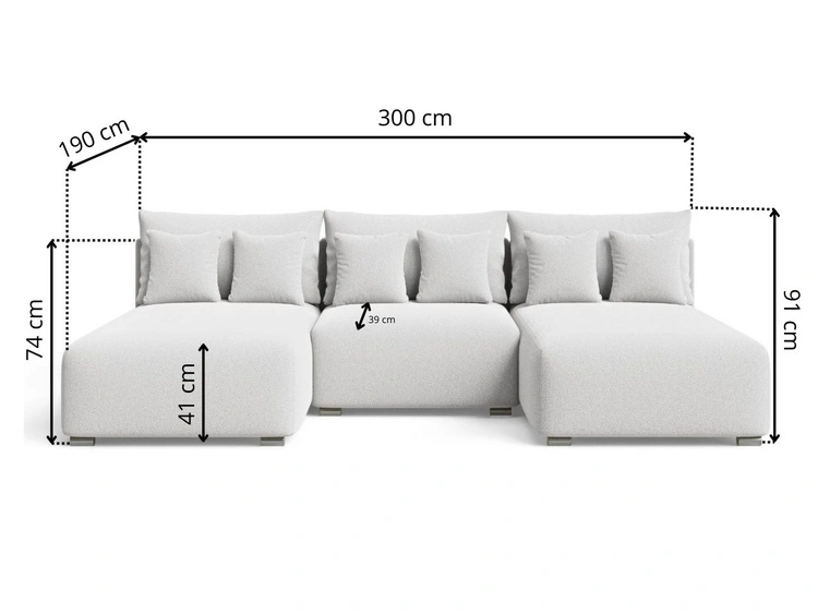 Ecksofa U mit Schlaffunktion und Bettkasten Ronni Grau
