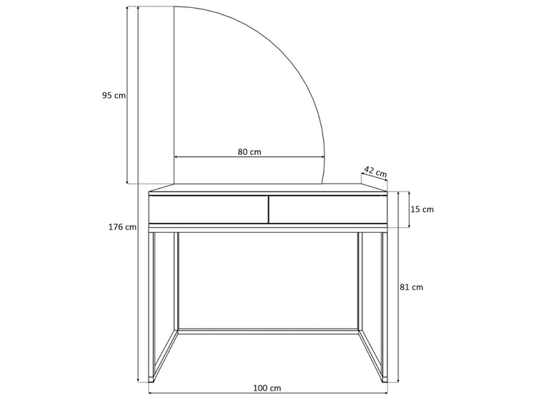 Kosmetiktisch rechtsseitig mit Schubladen und LED-Beleuchtung auf silbernen Beinen Clarette Weiß Hochglanz