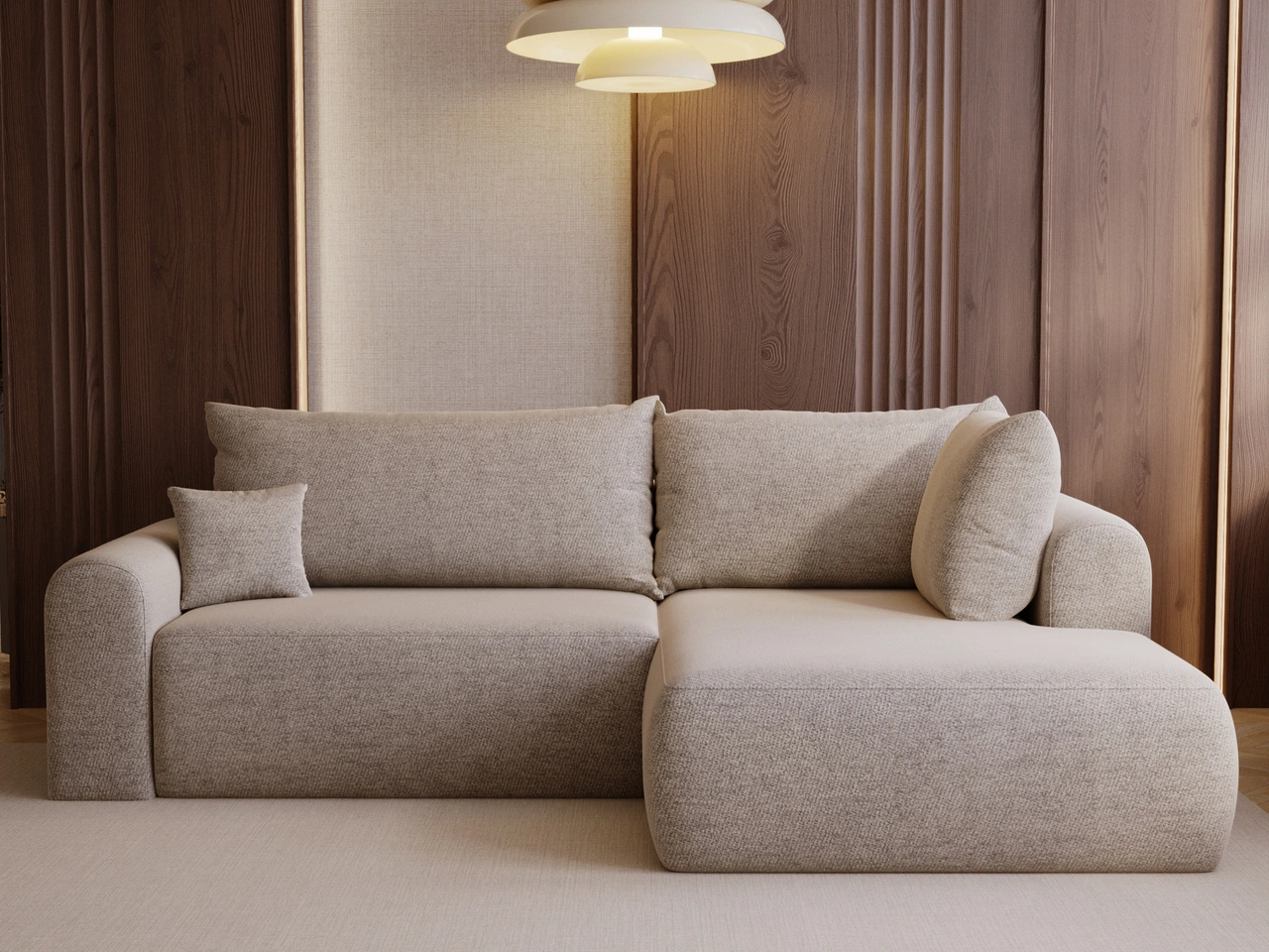 Ecksofa L-Form mit Schlaffunktion und Bettkasten Savana Bis Beige