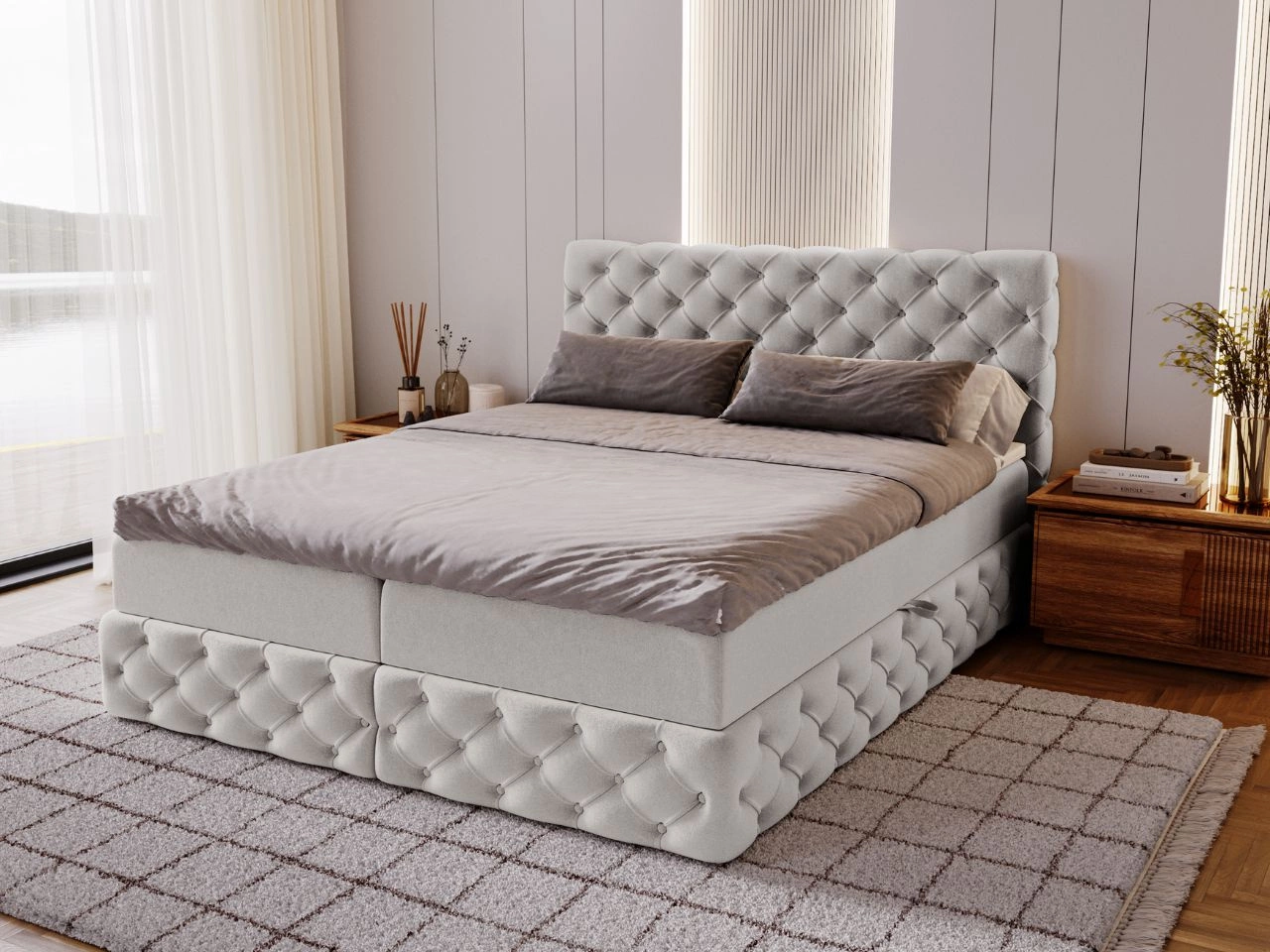 Boxspringbett mit Bettkasten 120x200 Canolo Hellgrau