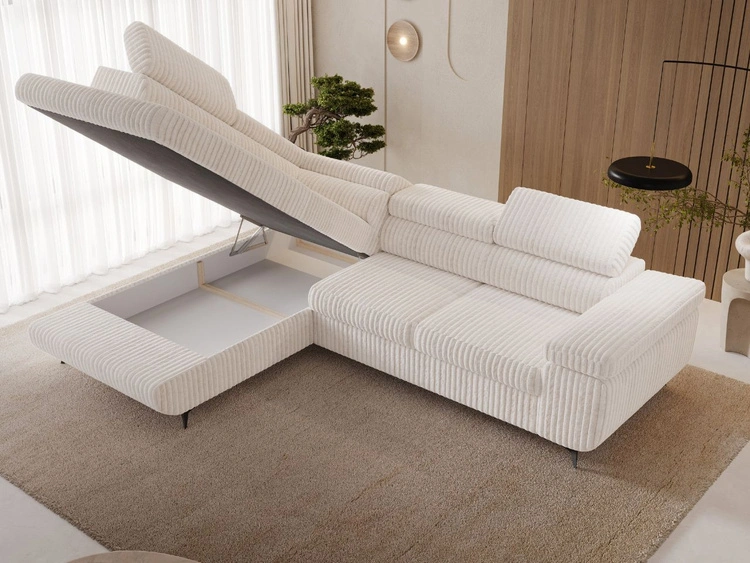 Ecksofa L-Form mit Schlaffunktion und Bettkasten Argon Links Creme