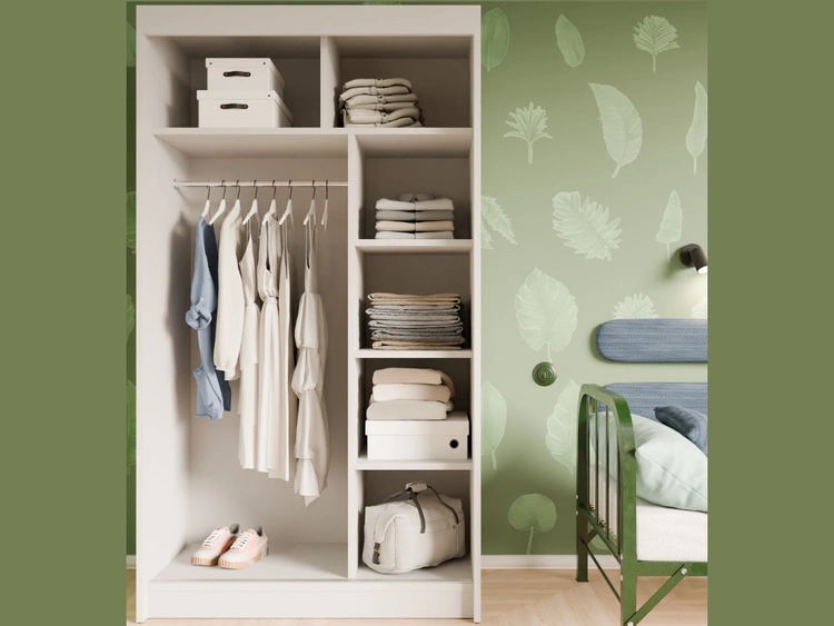 Schiebetürenschrank mit geriffelter Front und Spiegel 120 cm Fano Weiß