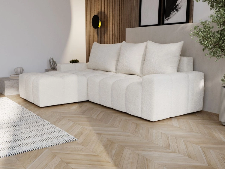 Ecksofa L-Form mit Schlaffunktion und Bettkasten Bresso Creme