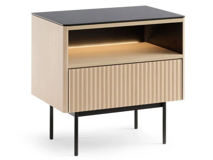 Nachtschrank mit Schublade und Led Auroé Eiche Vicenza