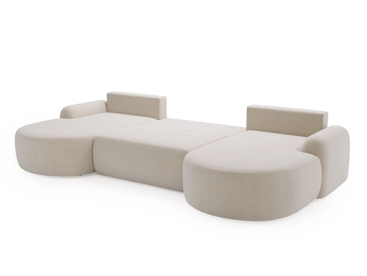 Wohnlandschaft mit Schlaffunktion und Bettkasten Aurio Creme