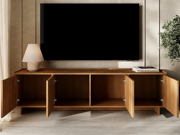Dreitüriges TV-Lowboard 195 cm für Wohnzimmer Azumi Karamell Eiche