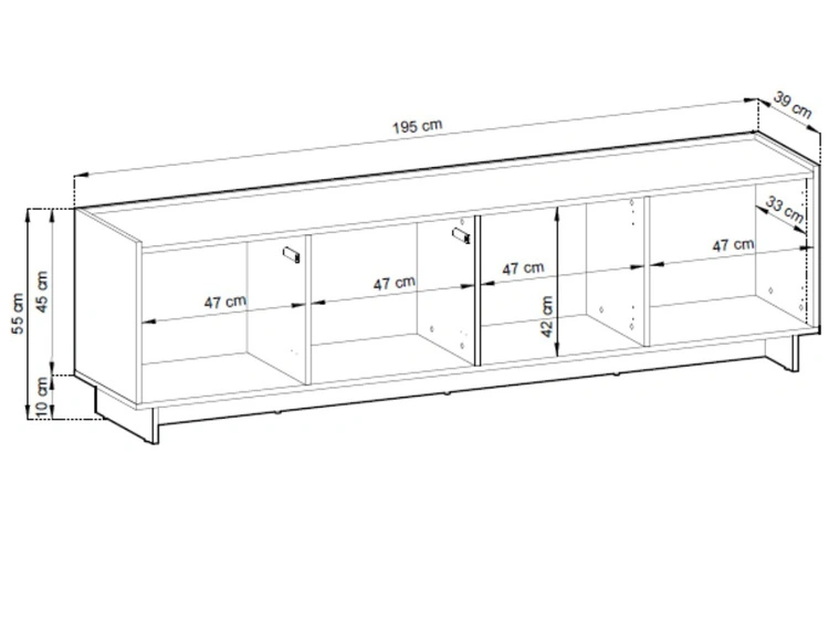 Dreitüriges TV-Lowboard 195 cm für Wohnzimmer Azumi Karamell Eiche