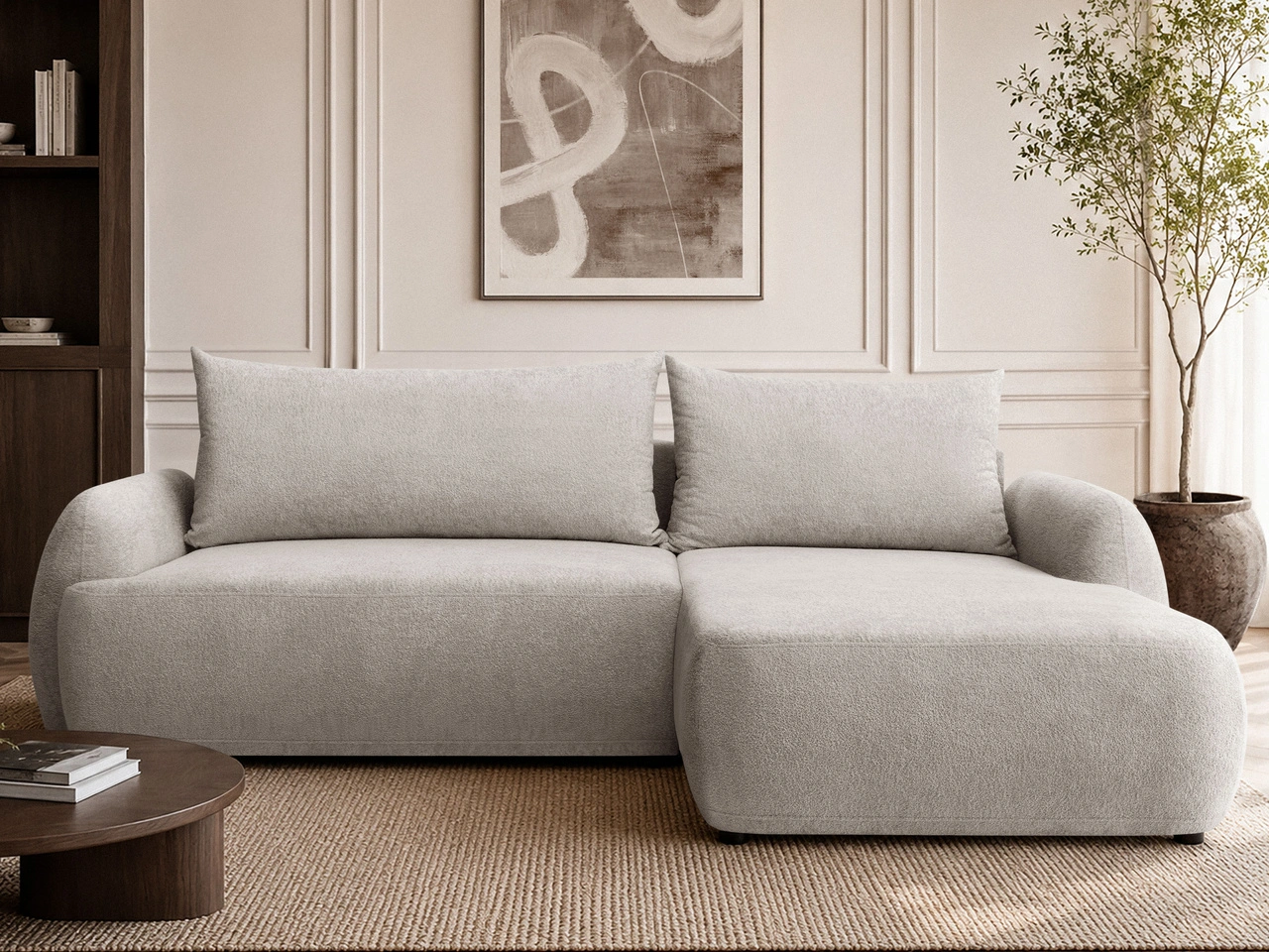 Ecksofa L-Form mit Schlaffunktion und Bettkasten Levio Beige