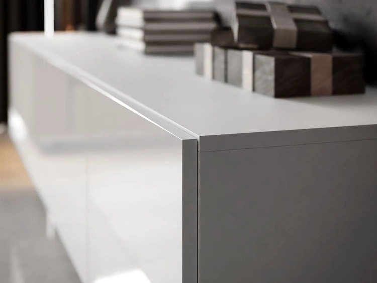 Hängende Wohnwand für das Wohnzimmer mit LED-Beleuchtung Nodoo Weiß Hochglanz