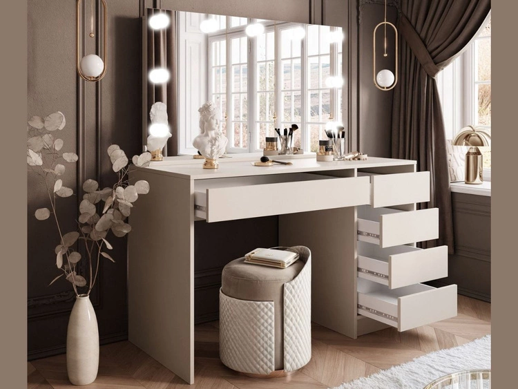 Schminktisch mit Spiegel, Schubladen und LED Melo Elite Kaschmir Matt