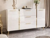Zweitürige Kommode 158 cm mit drei Schubladen und goldenen Griffen Lunelie Weißglanz