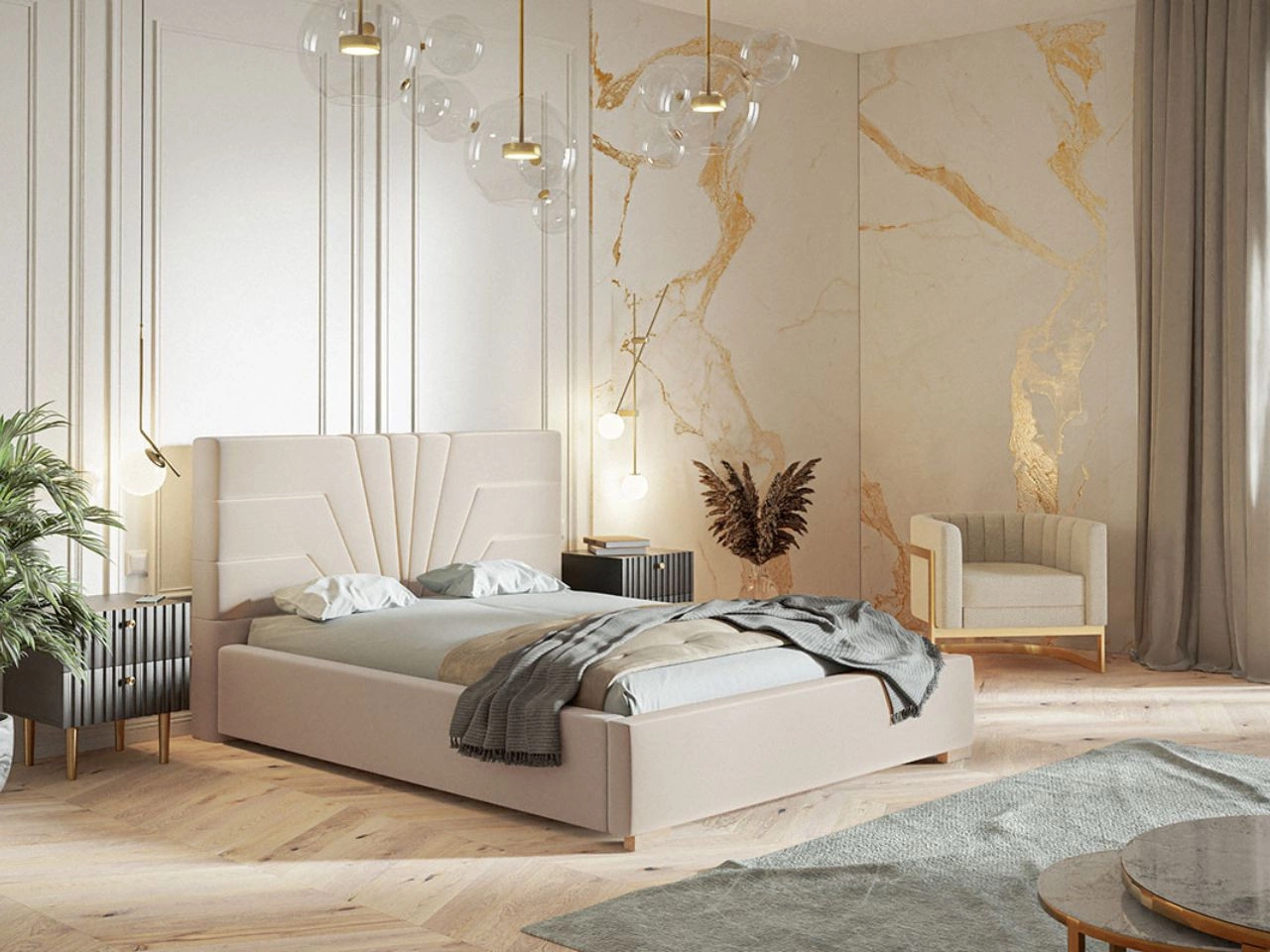 Polsterbett mit Bettkasten und Lattenrost 180x200 Tesis Beige