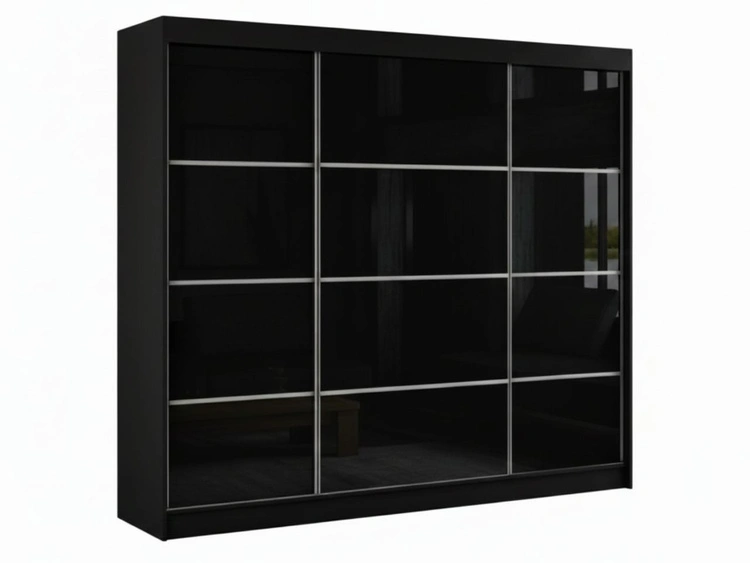 Schiebetürenschrank mit Sprossen 250 cm mit LED-Beleuchtung Ponti Schwarz