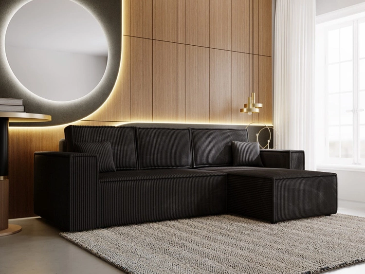 Ecksofa L-Form mit Schlaffunktion und Bettkasten Prato XL Schwarz