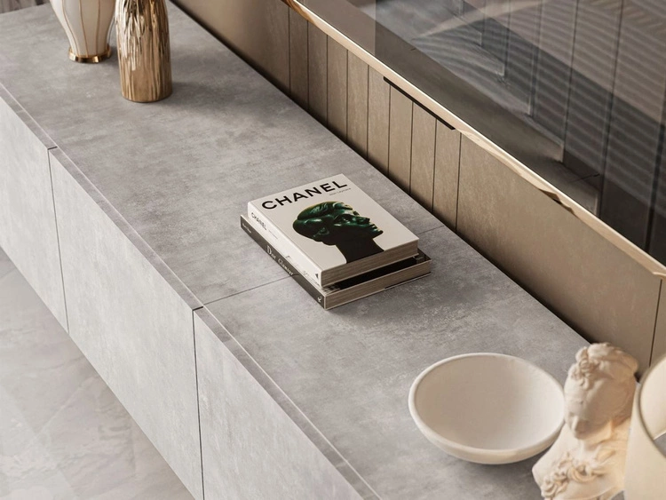 TV-Lowboard mit Türen auf Goldenen Metallbeinen 200 cm Nodoo Beton