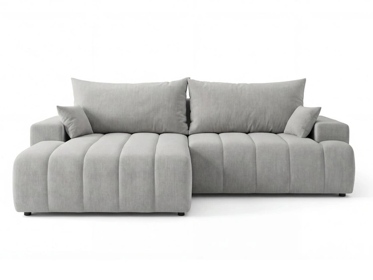 Ecksofa L-Form Links mit Schlaffunktion und Bettkasten Caleo Hellgrau