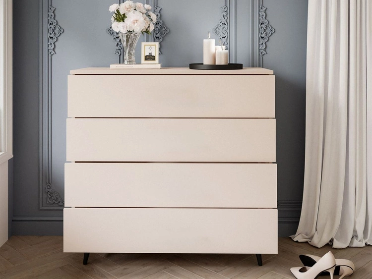 Kommode mit Schubladen und LED-Beleuchtung auf Schwarzen Metallbeinen Nuveo Kaschmir